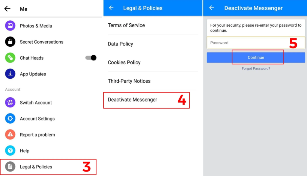 How to deactivate facebook messenger: Account Settings